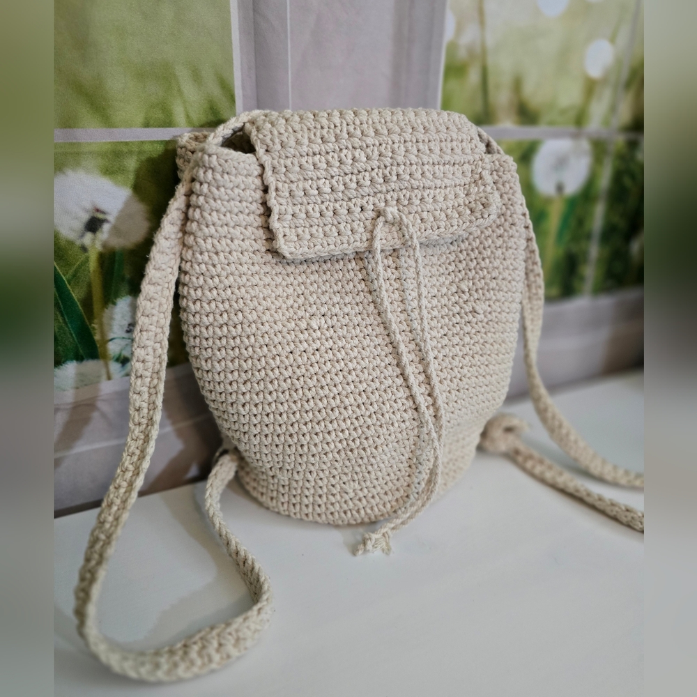 MZ Fair Trade Handmade Cotton Crochet Backpack – Natural Cream